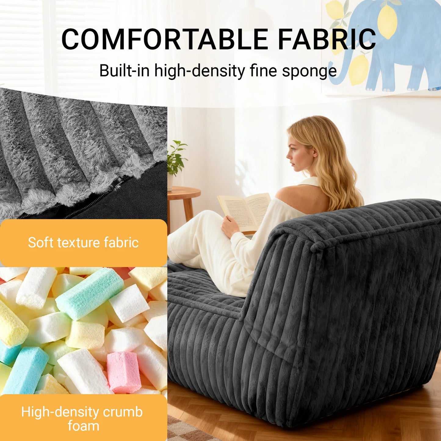 Modular Chaise Lounge, Premium Breathable Corduroy (63"L x 31"W x 26"H)