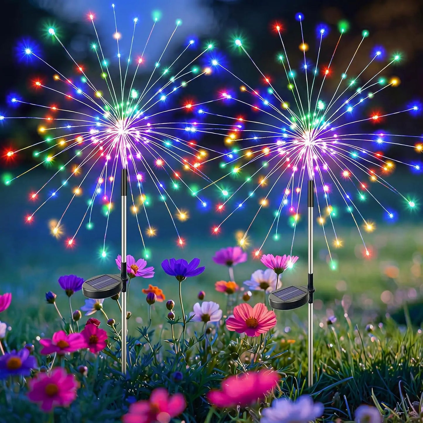 2pk Waterproof Solar Garden Lights, 8 Modes, 120 LED Firework Lights