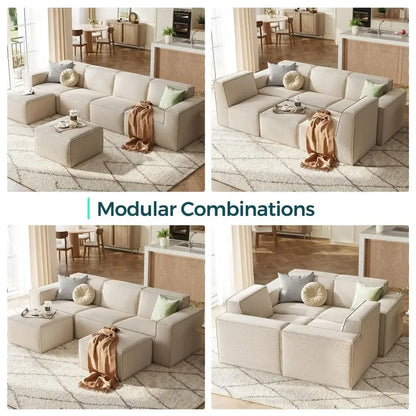 L Shaped 4 Seat Sectional Sofa, 134" Boneless Couch w/Movable Ottoman, Corduroy