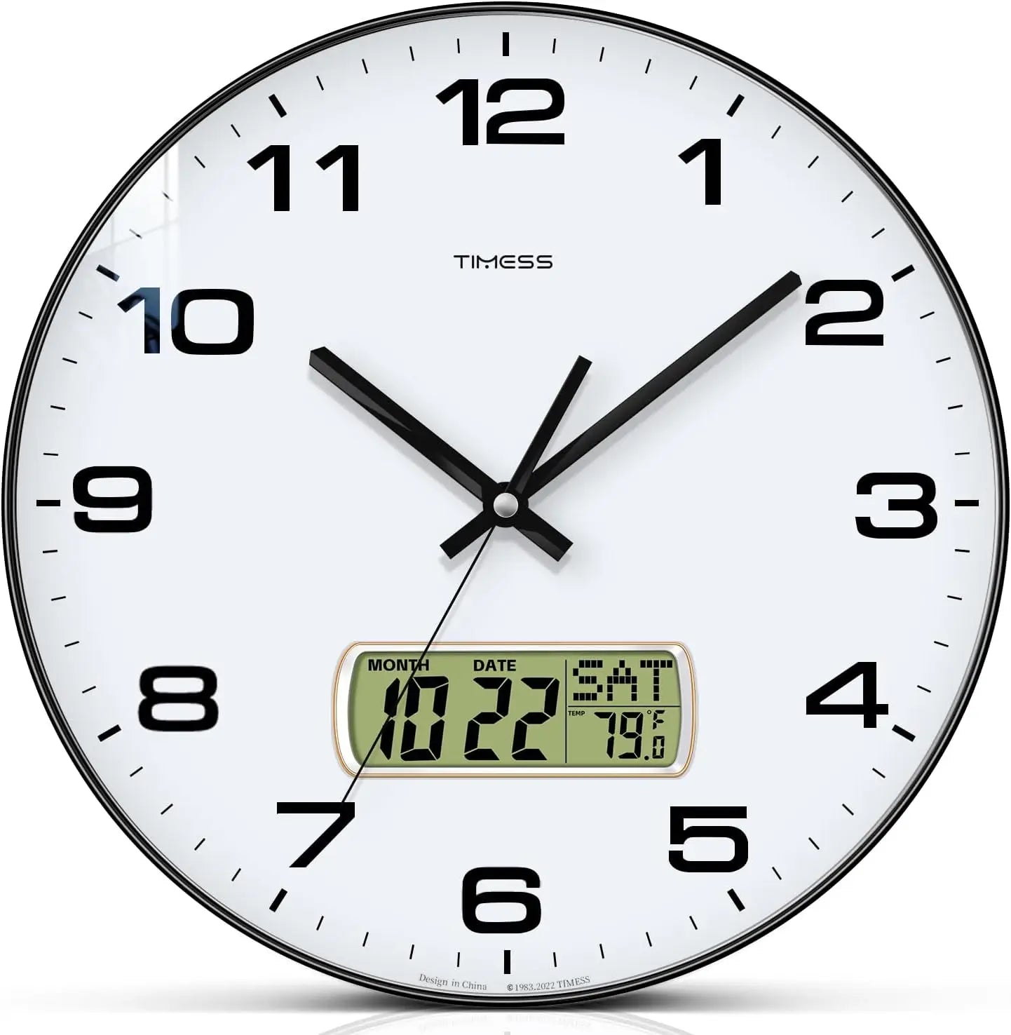 10"/12"/14" Wall Clock, 4 Color Options, Calendar and Temperature