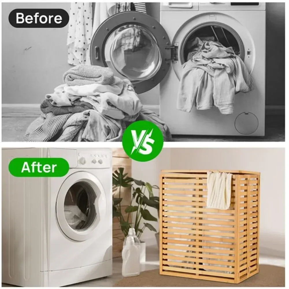 Foldable Bamboo Laundry Basket with Lid