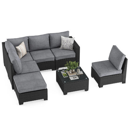 Patio Sectional Sofa Set w/Ottoman, Water/Oil/Stain-Resistant Fabric