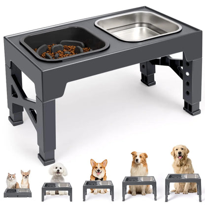 2:1 Adjustable Pet Feeder Bowls, Non-Slip, Stainless Steel, Plastic