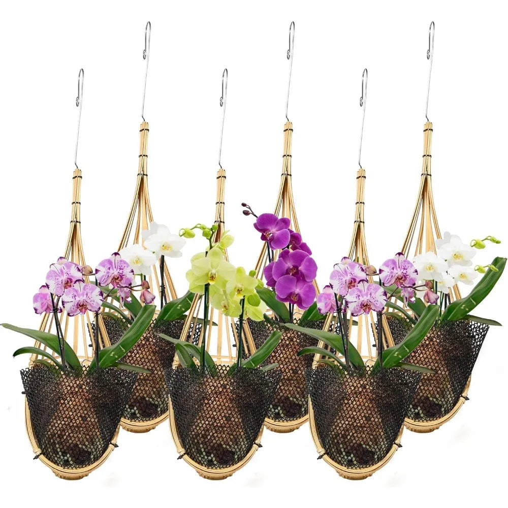Handwoven Bamboo Hanging Planter 5 Inch 6 Pack with Nest Style, Indoor Outdoor Garden Decor