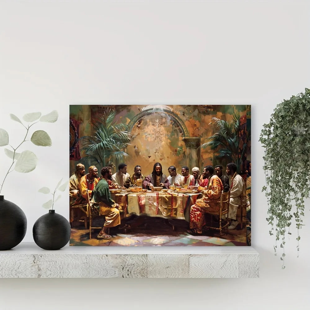 Black Last Supper Canvas Mural, 48"x32", 1.5" Frame