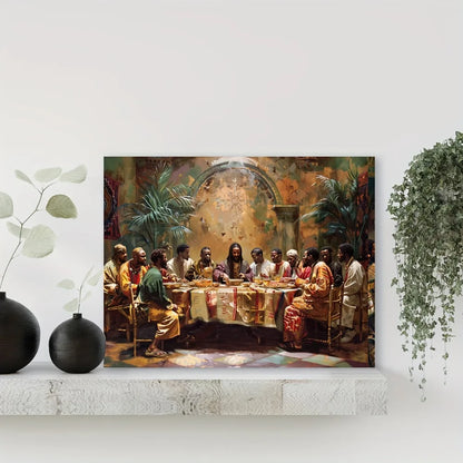 Black Last Supper Canvas Mural, 48"x32", 1.5" Frame