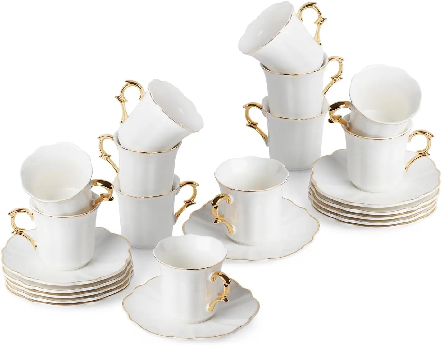 12pc Gold Rim Espresso Cup Set with Saucers, 3 oz Demitasse Cups