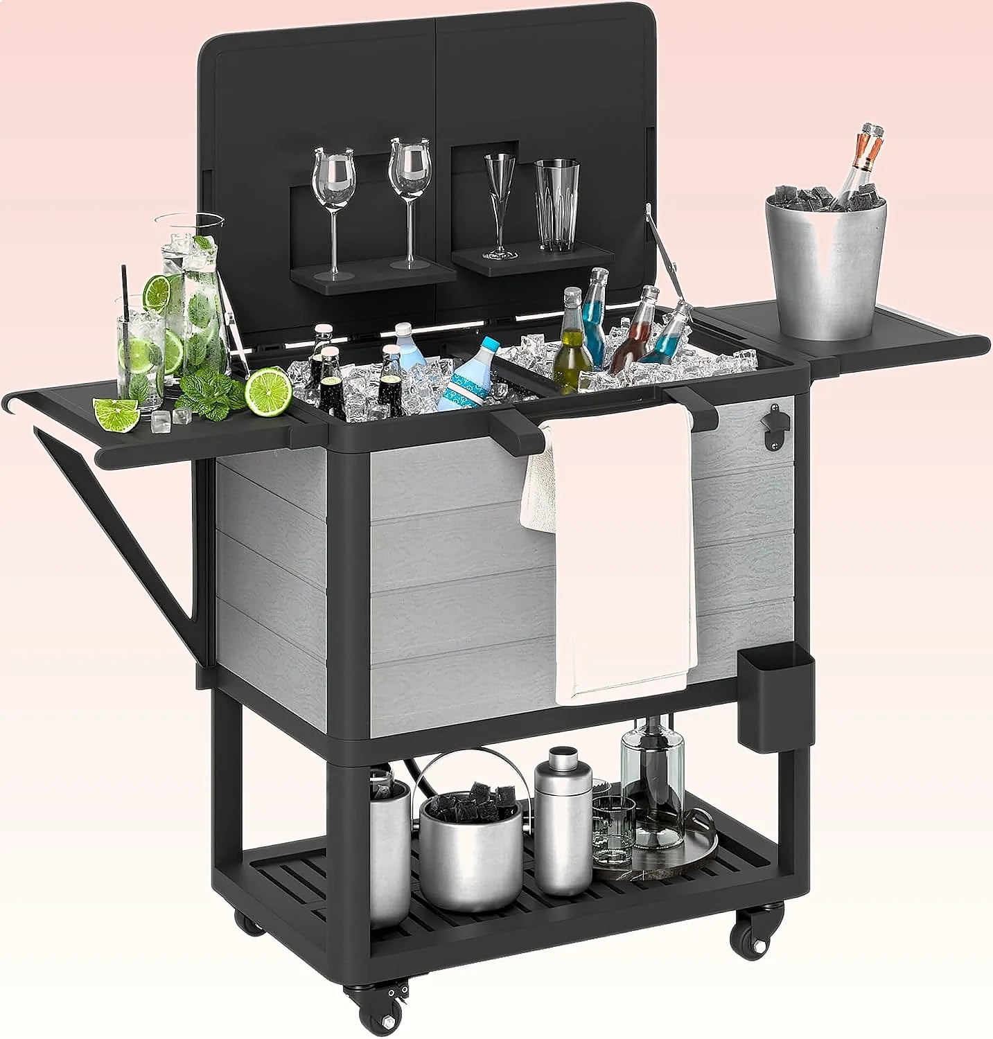 104qt Rolling Patio Ice Chest with Bottle Opener & Shelves
