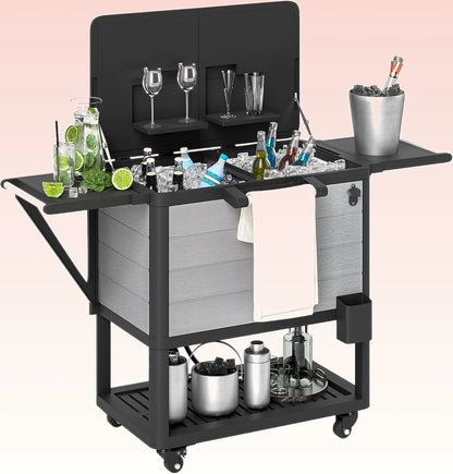 104qt Rolling Patio Ice Chest with Bottle Opener & Shelves