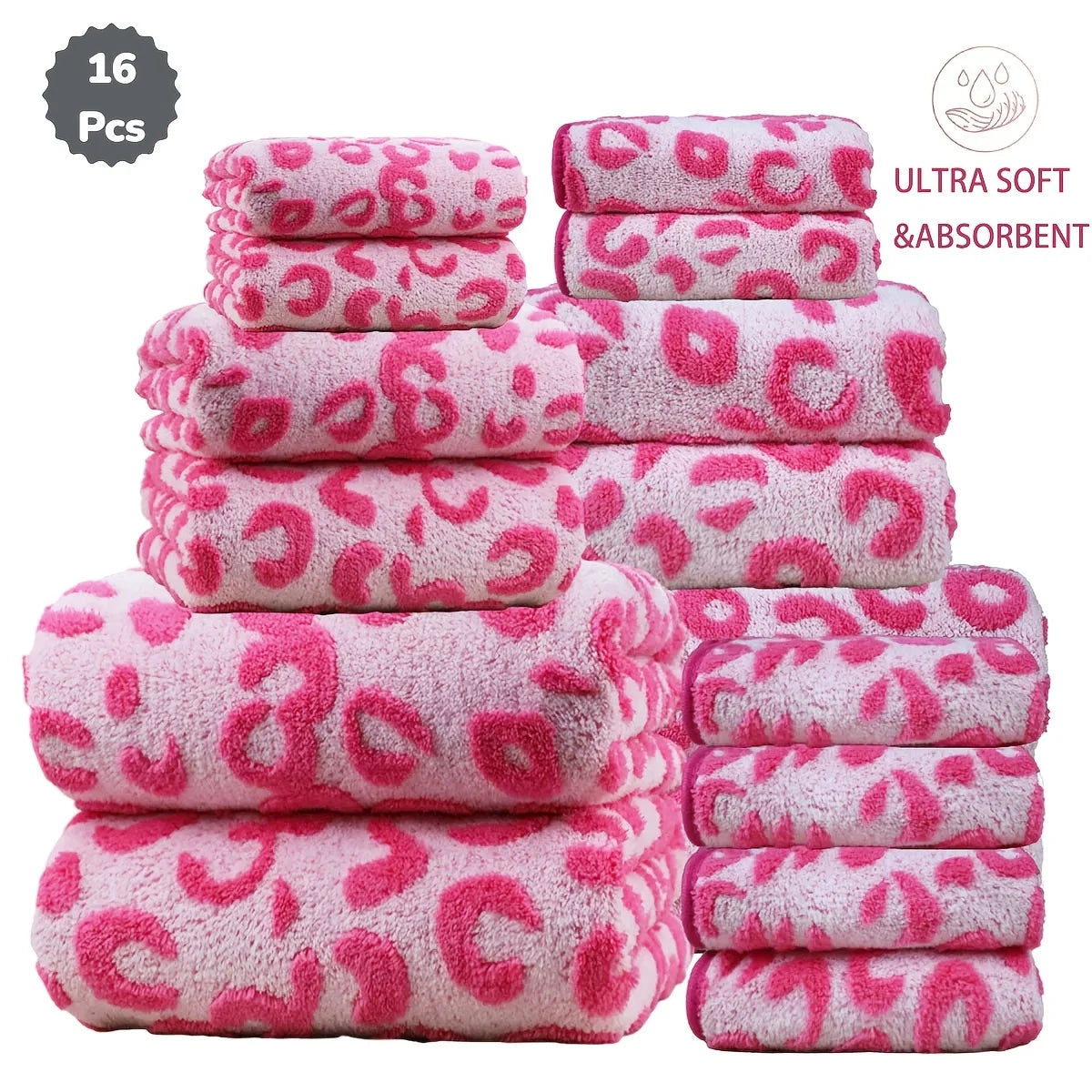 16pc Print Coral Flannel Bath Towel Set