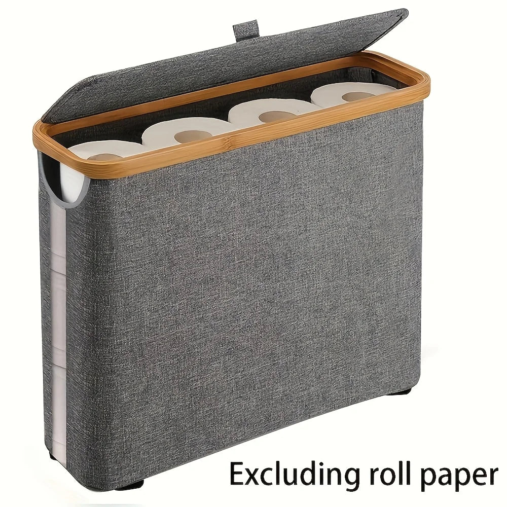 Gray Bamboo 9 Roll Toilet Paper Holder with Lid