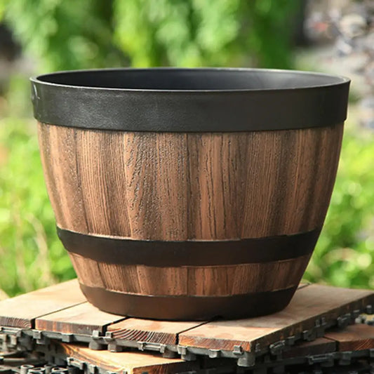 Rustic Farmhouse Whiskey Barrel Planter