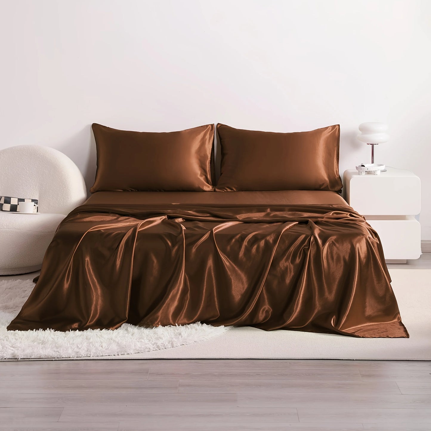 4pcs Cooling Satin Bed Sheet Set Shrink-Resistant,