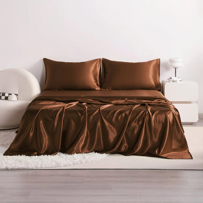 4pcs Cooling Satin Bed Sheet Set Shrink-Resistant,