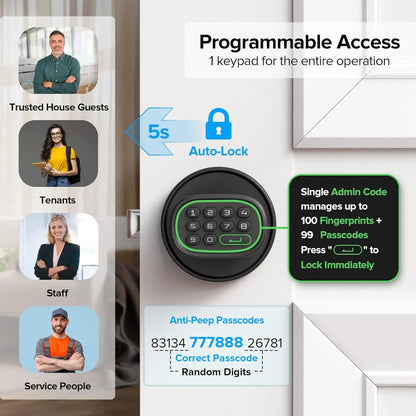 Keyless, Fingerprint Doorknob with Keypad, Auto-Lock
