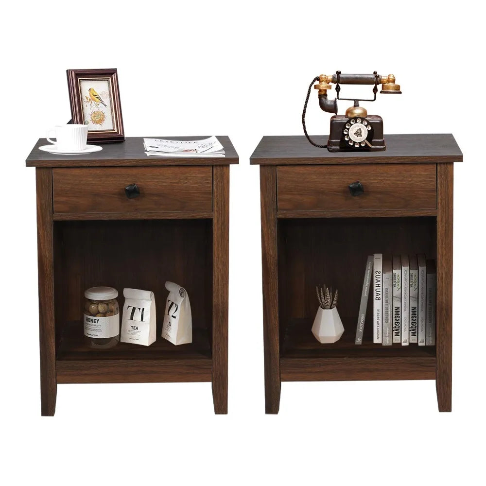 Set of 2 Wooden Nightstands with Drawer