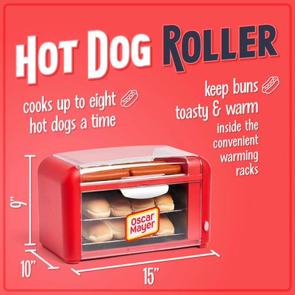 Extra Large 8 Hot Dog Roller Bun Toaster Oven, Non-Stick