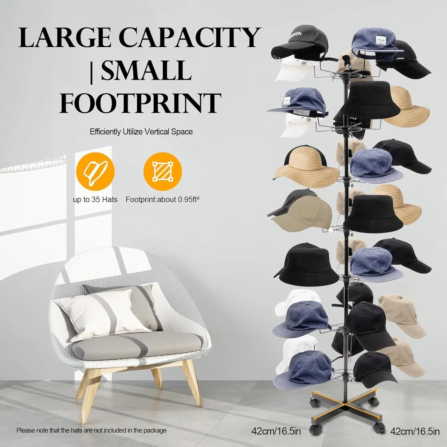 Freestanding Rotating Hat Display Rack Stand with 35 Hooks