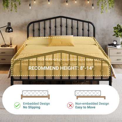 14'' Wrought Iron Bed Frame, Victorian Headboard & Footboard,
