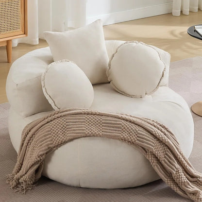 Oversized Round Sofa Chair, Chenille Fabric Circle Lounge Chair, Boneless Barrel Shape Lazy Bean Bag