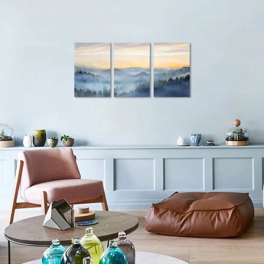 3 Panel Sunrise Misty Forest Print Picture Paintings Wall Art
