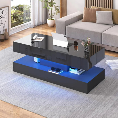 Double-Layer Stylish Coffee Table w/LED Lights