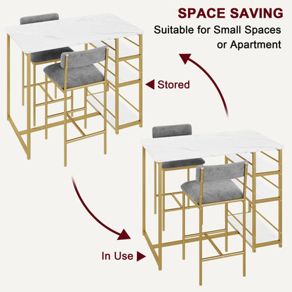 3pc Counter Height Dining Room Table w/Chairs for Small Space