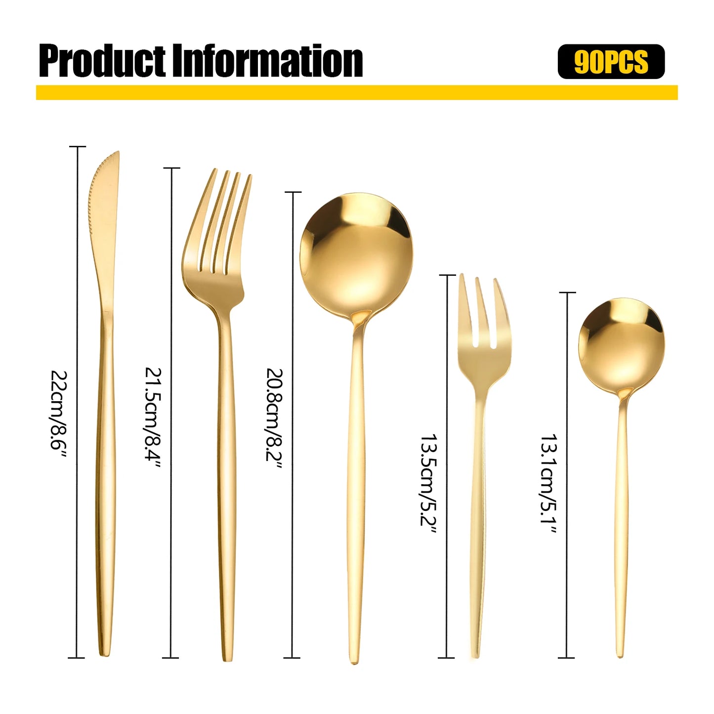 90pc Gold 420 Stainless Steel Silverware - Heavy Duty Cutlery