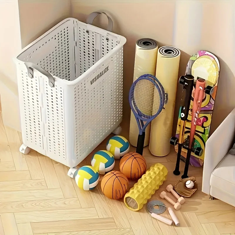 Foldable, Rolling Laundry Cart w/Wheels