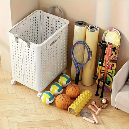 Foldable, Rolling Laundry Cart w/Wheels