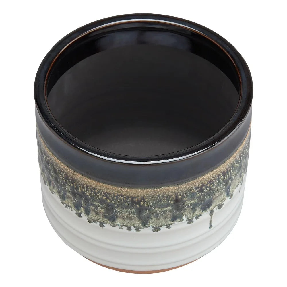 Round Black Ceramic Plant Pot for Indoor Outdoor Plants