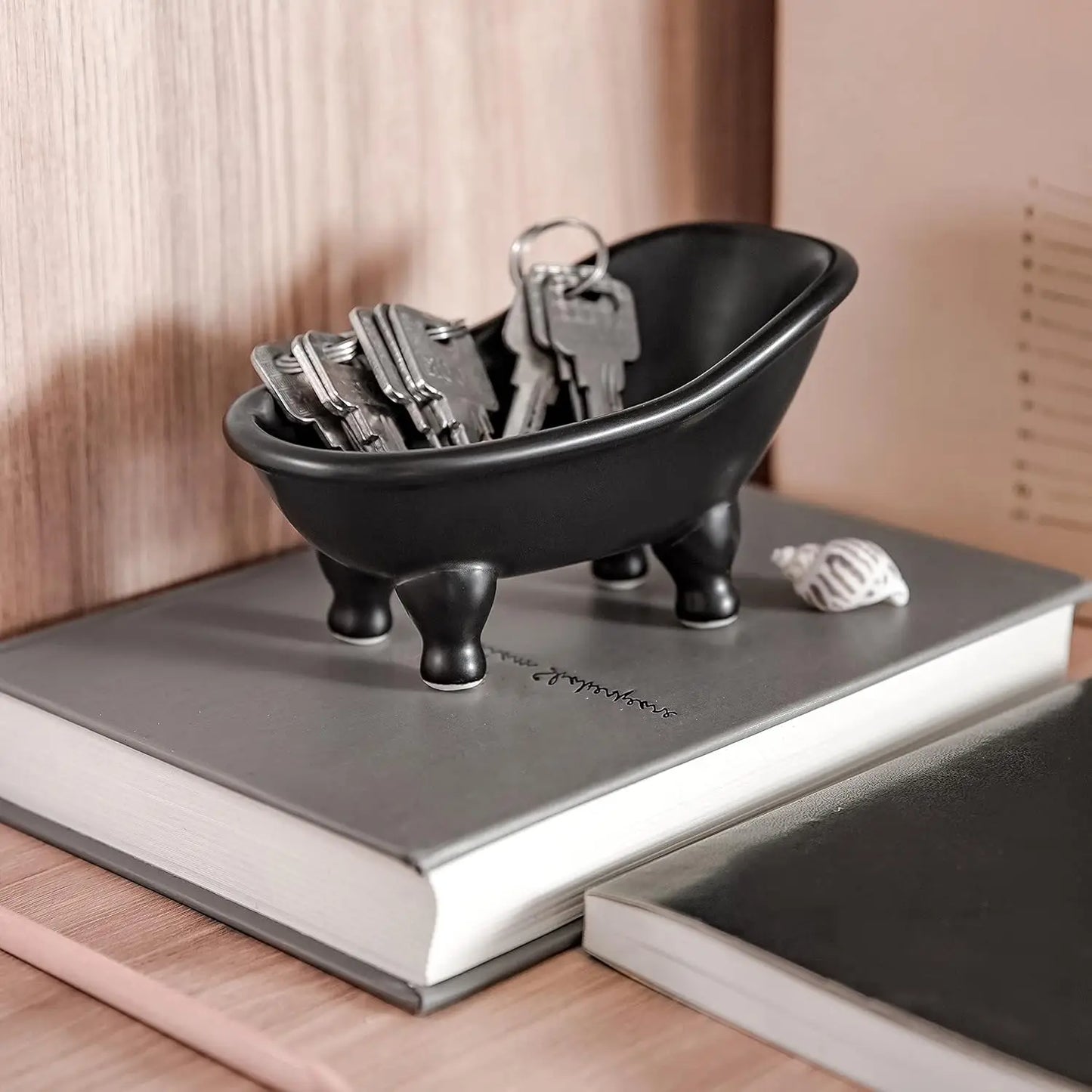 5.6" Black Ceramic Bathtub Soap Dish, Multi-Use