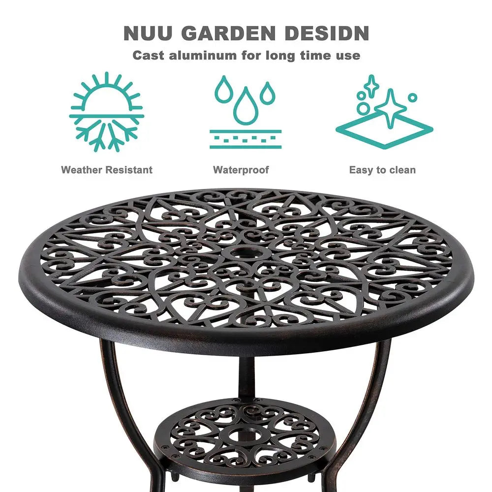 3 Piece Outdoor Bistro Set, Cast Aluminum Table and Chairs