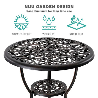3 Piece Outdoor Bistro Set, Cast Aluminum Table and Chairs
