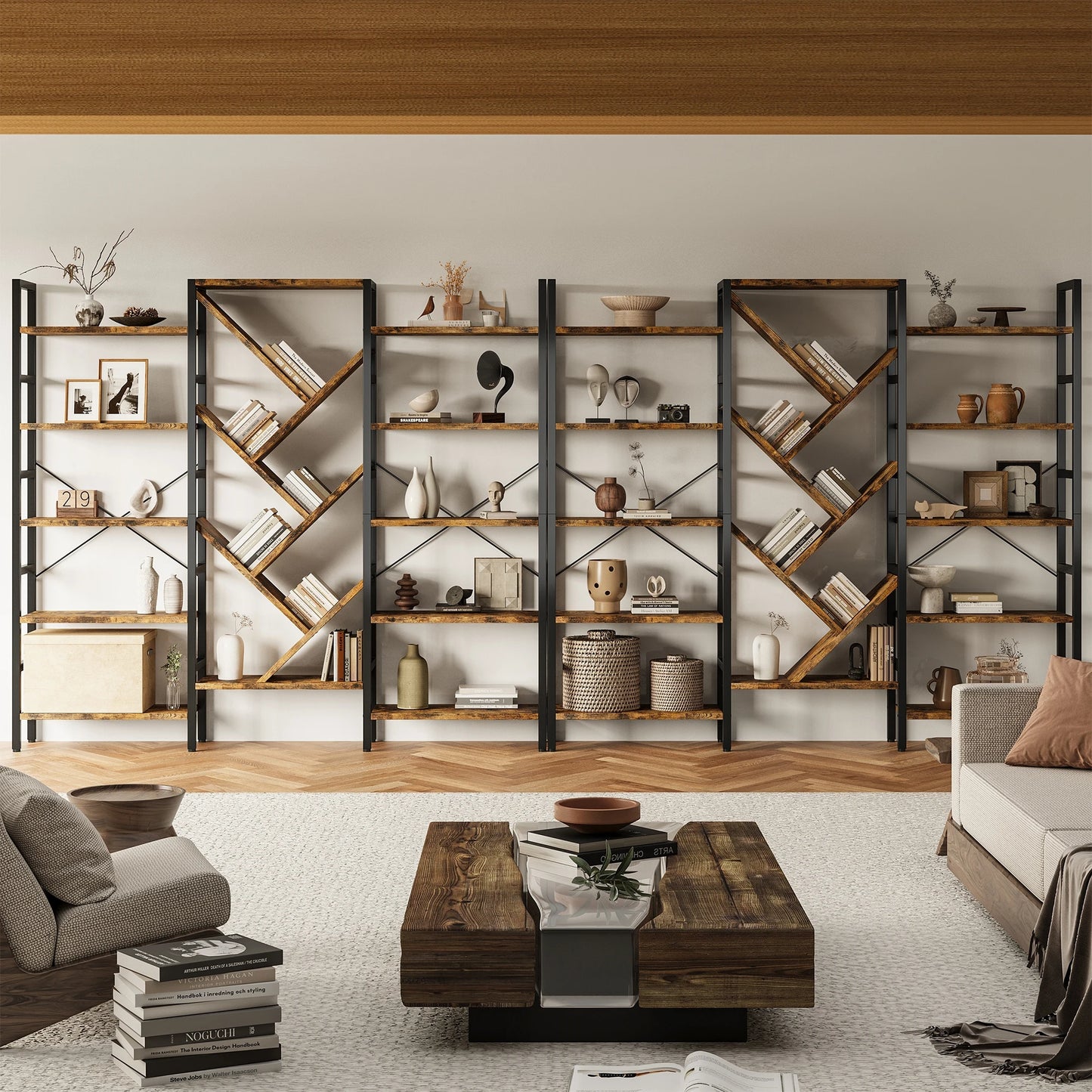 5 Tier Large Wooden Bookcase with 17 Open Display Shelves