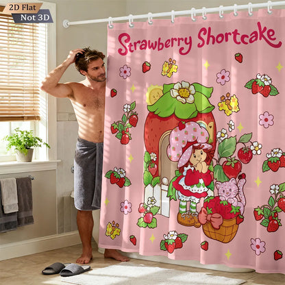 Pink Cake Girl Printed Waterproof Shower Curtain w/12 Hooks