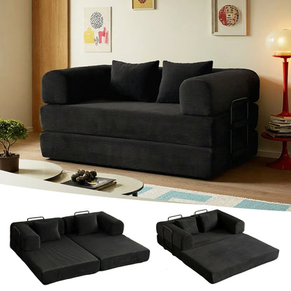 59" 4:1 Boneless Convertible Floor Sofa, High-Density Sponge & Corduroy Fabric