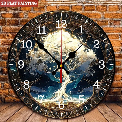 10"x10" Vintage Art Fantasy Tree Wall Clock. Silent
