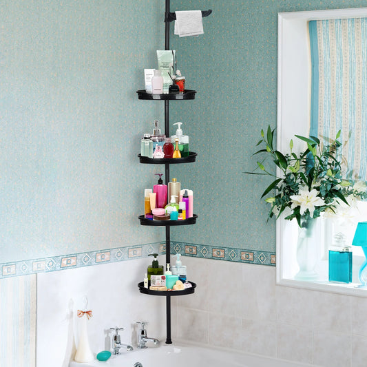 122" Adjustable Corner Shower Caddy with Tension Pole, 4-Tier
