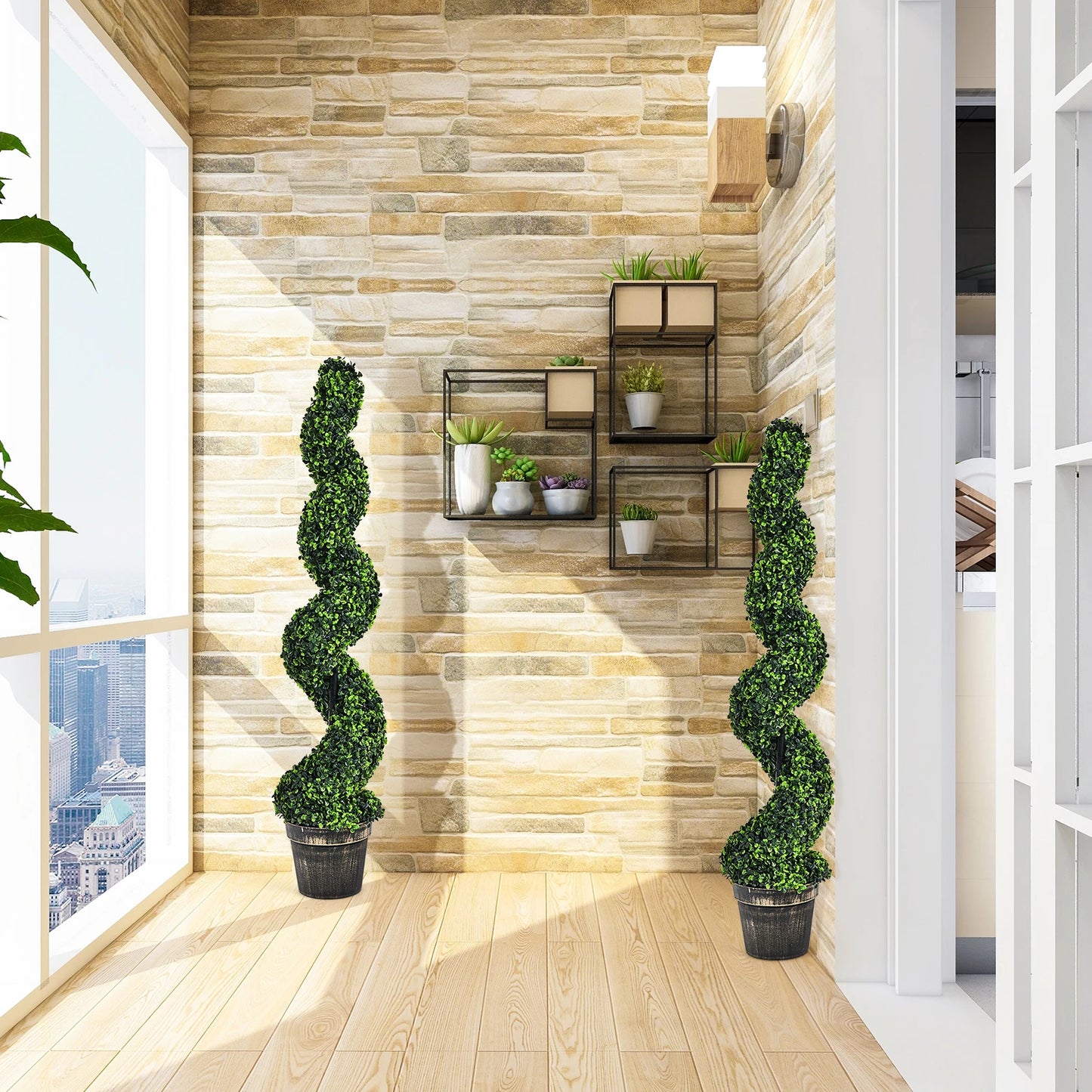 2pk, 4FT Artificial Spiral Boxwood Topiary Tree Indoor/Outdoor
