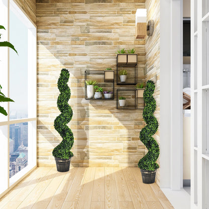 2pk, 4FT Artificial Spiral Boxwood Topiary Tree Indoor/Outdoor
