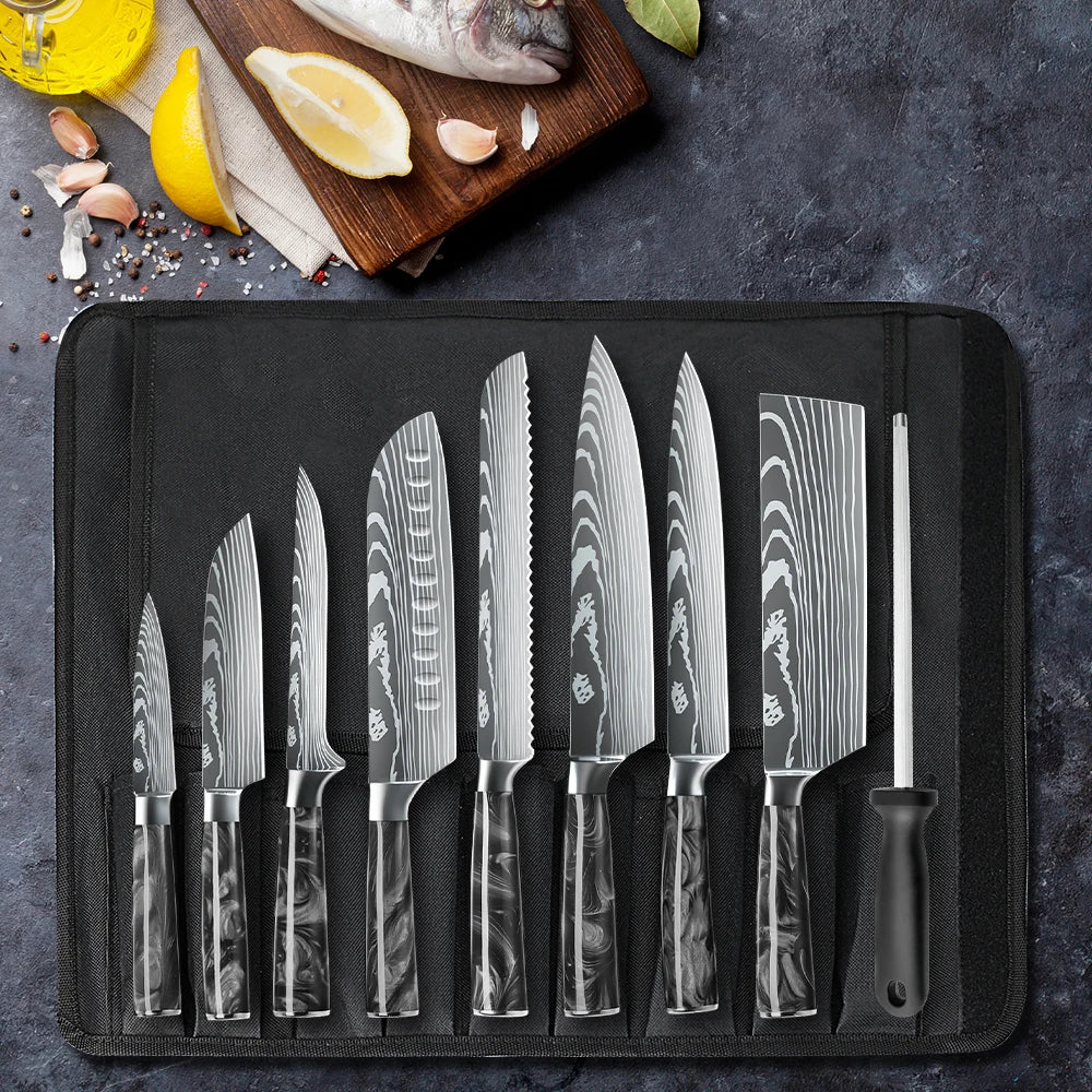 8PCS Portable Knife Set, Carbon Stainless Steel Knife, Sharpener