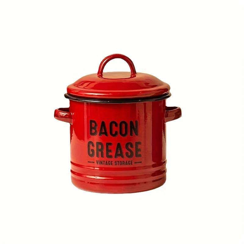1pc Large Enamel Grease Container W/Lid,