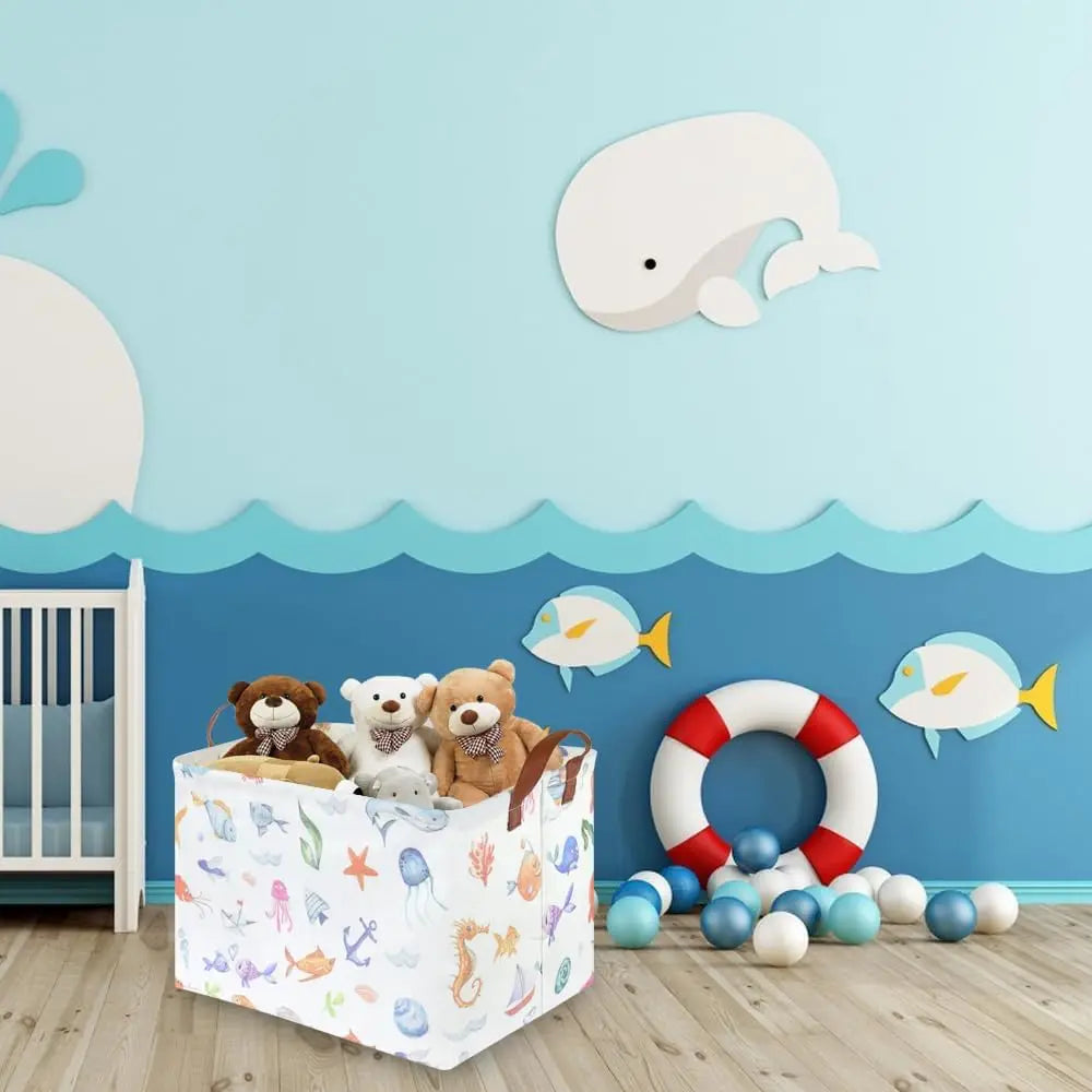 Ocean Animals Waterproof Kids foldable Laundry Basket, Multi-Colors