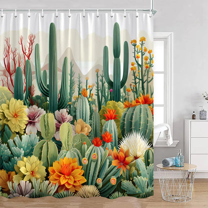 Cute Greenery Print Shower Curtain with Hooks
