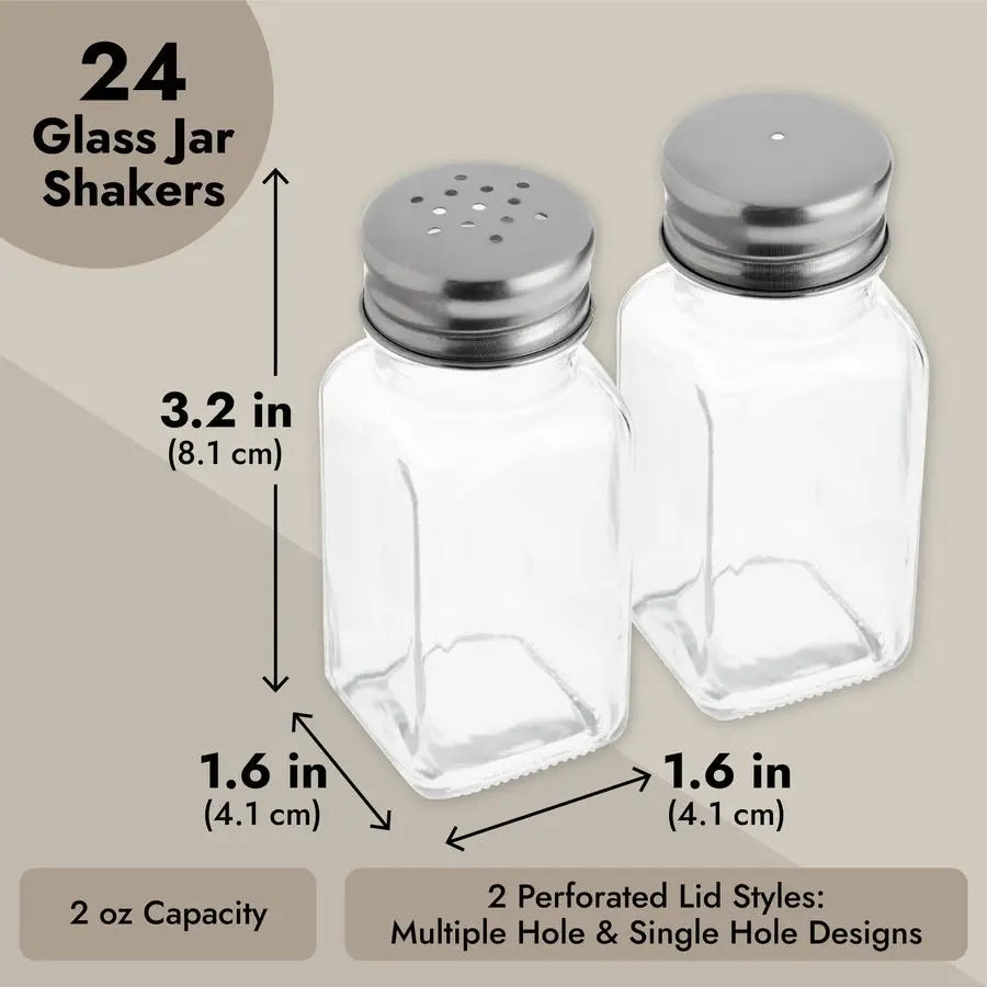24 Pack Glass Salt and Pepper Shakers Bulk Set, 2oz