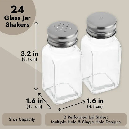 24 Pack Glass Salt and Pepper Shakers Bulk Set, 2oz