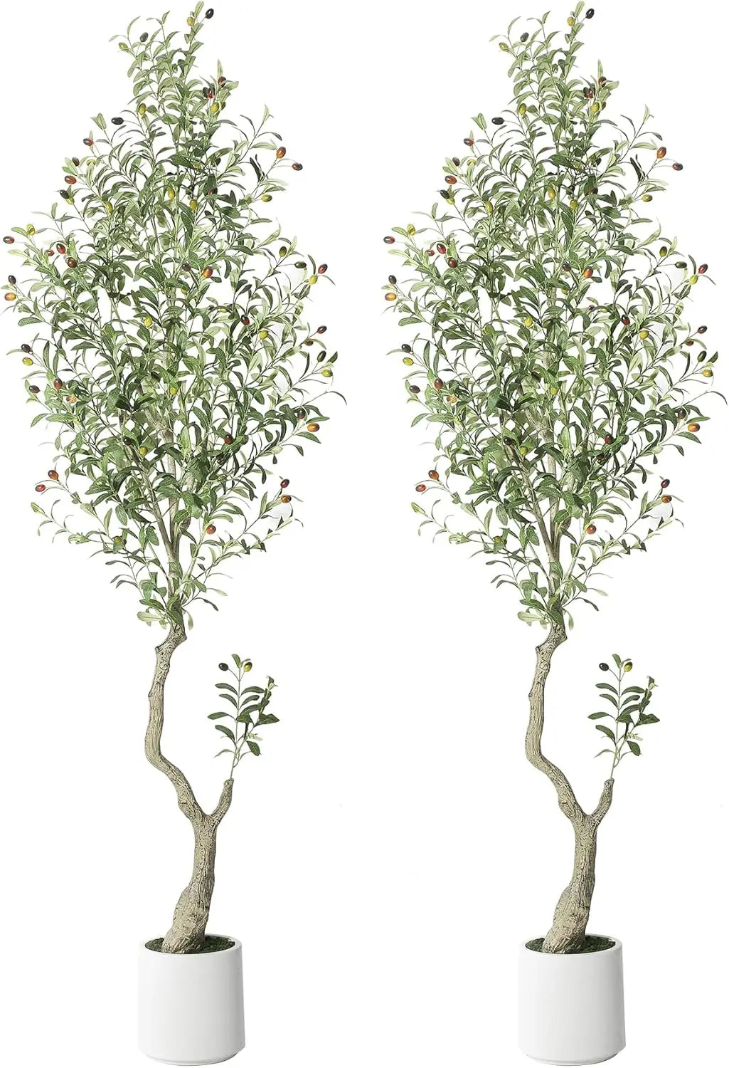 Artificial Olive Tree w/White Planter, Green Artificial Moss