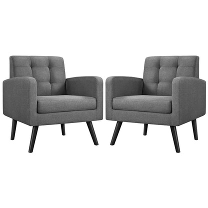 Set (2) Mid-Century Cozy Armchair, Button Tufted Back