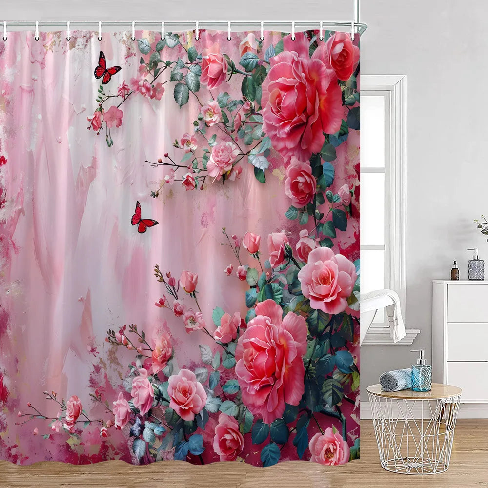 Red Roses Floral Shower Curtain, Romantic Flower
